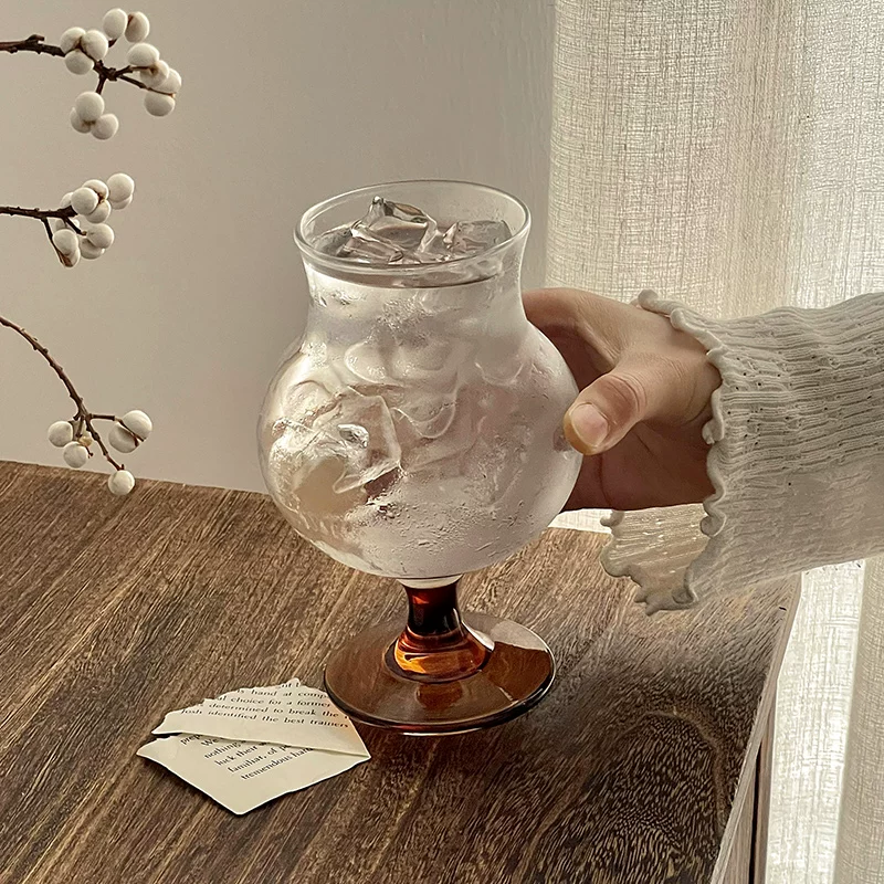 Ly thủy tinh cao màu hổ phách dùng trong nhà vào mùa hè, ly trà trái cây độc đáo, ly uống nước, ly nước ép, ly bia thủ công.