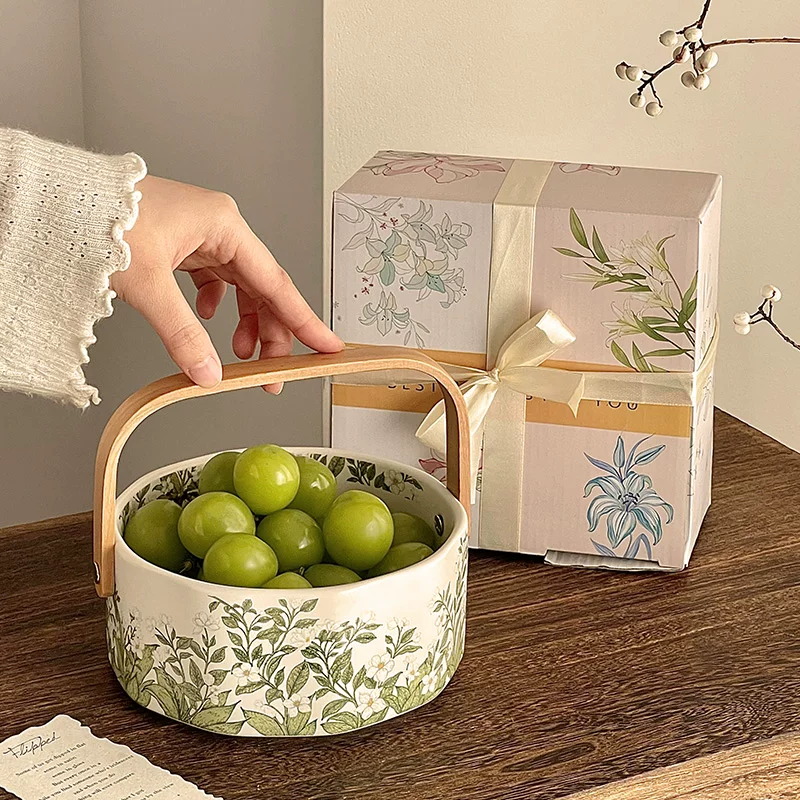 Giỏ trái cây gốm sứ màu nước hoa chuông phiên bản giới hạn cổ điển, đĩa trái cây thiết kế thẩm mỹ cao, khay đựng đồ ăn