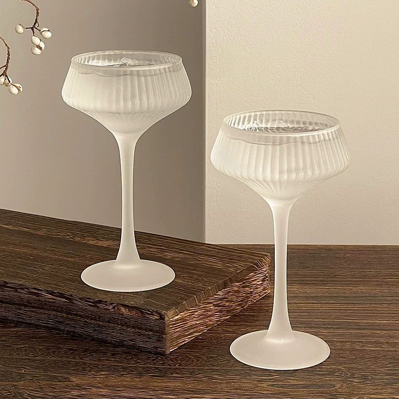 Ly thủy tinh sọc mờ sáng tạo, ly cocktail sâm banh, ly nước có ga, ly uống đồ uống đặc biệt, ly kem