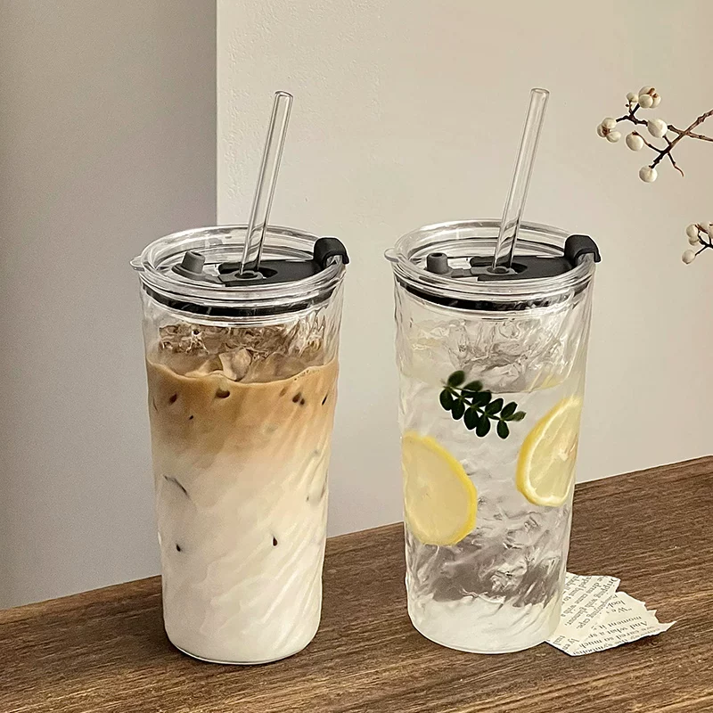 Ly thủy tinh dung tích lớn có nắp, ly cà phê đá American latte, ly trà sữa cao cấp, ly nước ép