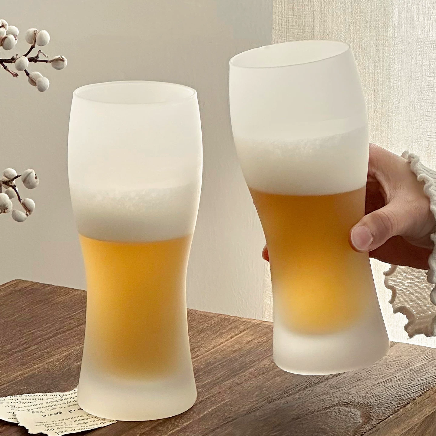 Cốc bia thủy tinh có kết cấu mờ, cốc bia lúa mạch thủ công, cốc nước trái cây gia dụng sáng tạo có sức chứa lớn, cốc đựng đồ uống lạnh