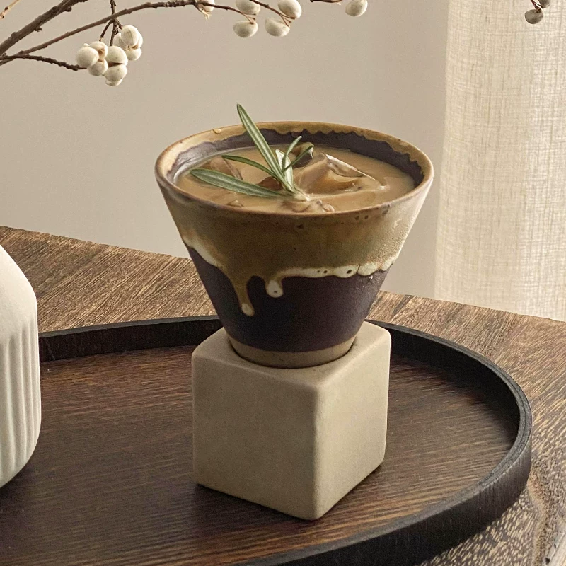 Ly cà phê gốm sứ cổ điển, phong cách wabi-sabi, thiết kế độc đáo, ly uống cà phê lạnh, ly tạo hình nghệ thuật latte sáng tạo