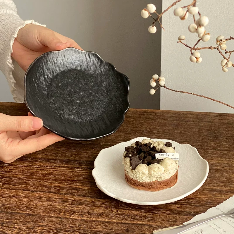 Đĩa gốm sứ họa tiết đá bất đối xứng cổ điển, đĩa bánh ngọt và tráng miệng sang trọng, đĩa ăn nhẹ sáng tạo, đĩa ăn nhẹ trà