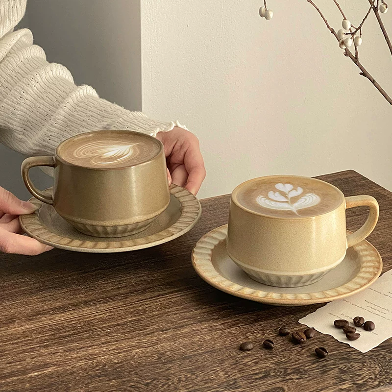 Bộ tách trà cà phê gốm sứ Nhật Bản cổ điển dùng trong nhà, tách cà phê nghệ thuật cappuccino latte sáng tạo, cốc, ly uống nước