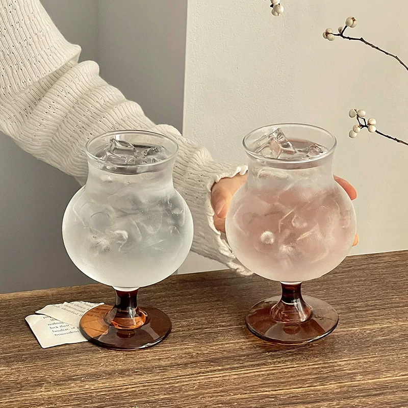 Ly thủy tinh cao màu hổ phách dùng trong nhà vào mùa hè, ly trà trái cây độc đáo, ly uống nước, ly nước ép, ly bia thủ công.
