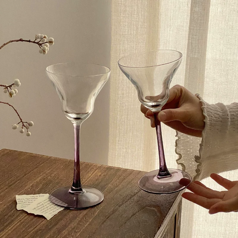 Ly thủy tinh cao màu tím cao cấp, ly cocktail gia dụng phong cách, ly rượu sâm banh, ly pha chế đồ uống hơi say sướng.