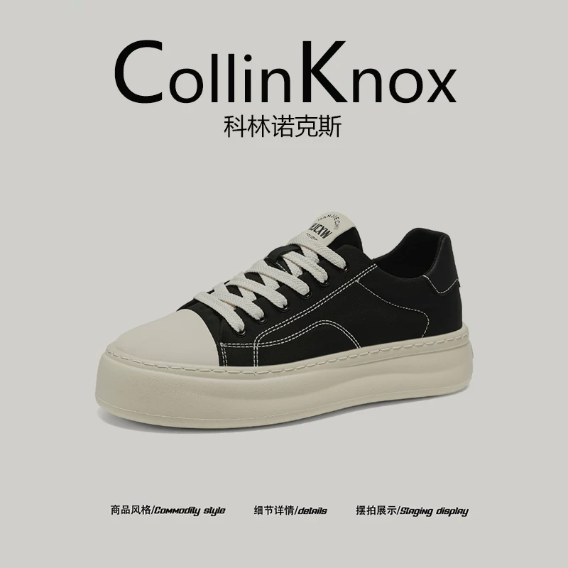 【Đơn giản và dễ phối đồ】Giày vải cổ điển mùa hè mới CollinKnox2025 dành cho nam, giày thể thao tăng chiều cao phong cách Hồng Kông