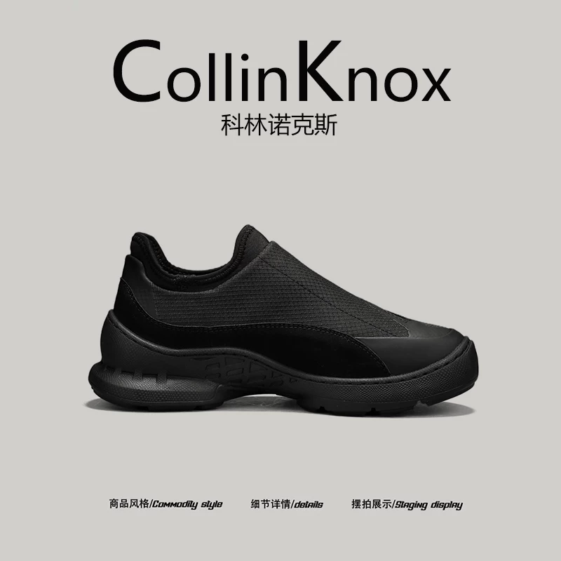 [Đi lại hàng ngày] CollinKnox 2026 Giày thường ngày mới mùa xuân dành cho nam Giày bố có khóa kéo màu đen