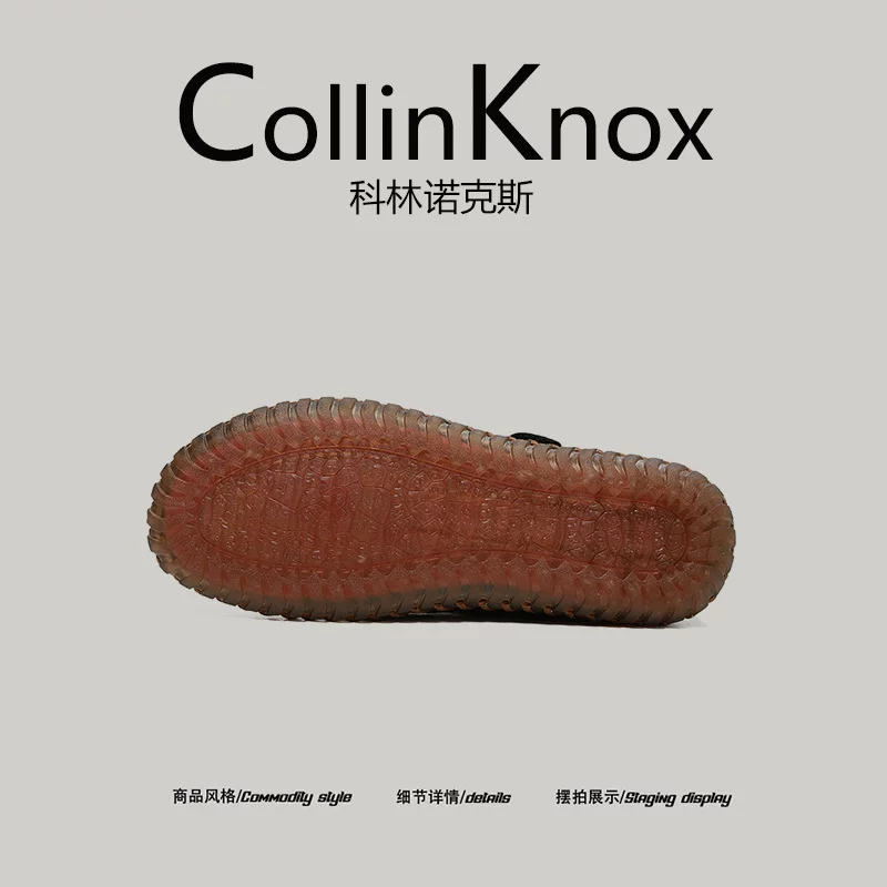 [Thời trang da thật] CollinKnox 2026 Mùa hè mới Dép thủ công khoét rỗng Dép nam cỡ lớn Giày đi biển