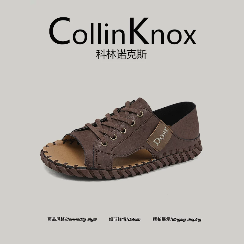 [Thời trang và thoải mái] Giày đi biển mùa hè mới CollinKnox 2026 dành cho nam, dép da mềm thủ công kiểu giản dị