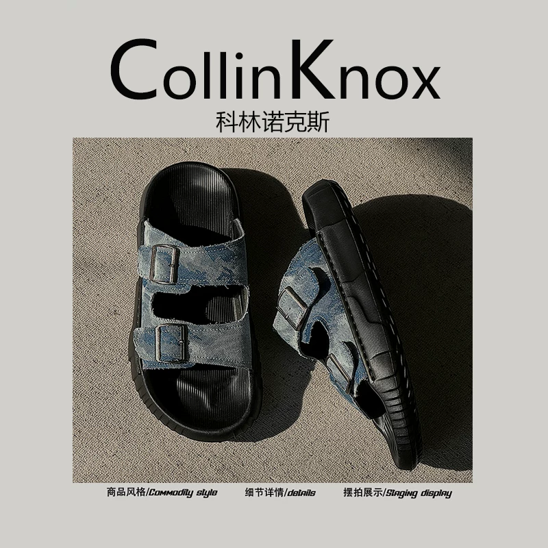 [Siêu nhẹ và chống trơn trượt] Dép CollinKnox 2026 kiểu mới mùa hè mang cảm giác như giẫm mây dành cho nam, dép Birkenstock màu xanh denim.