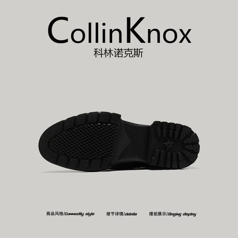 [Da thật cao cấp] Giày bốt da Anh ống ngắn mới mùa xuân CollinKnox2026 dành cho nam, giày bốt Martin kiểu brogue