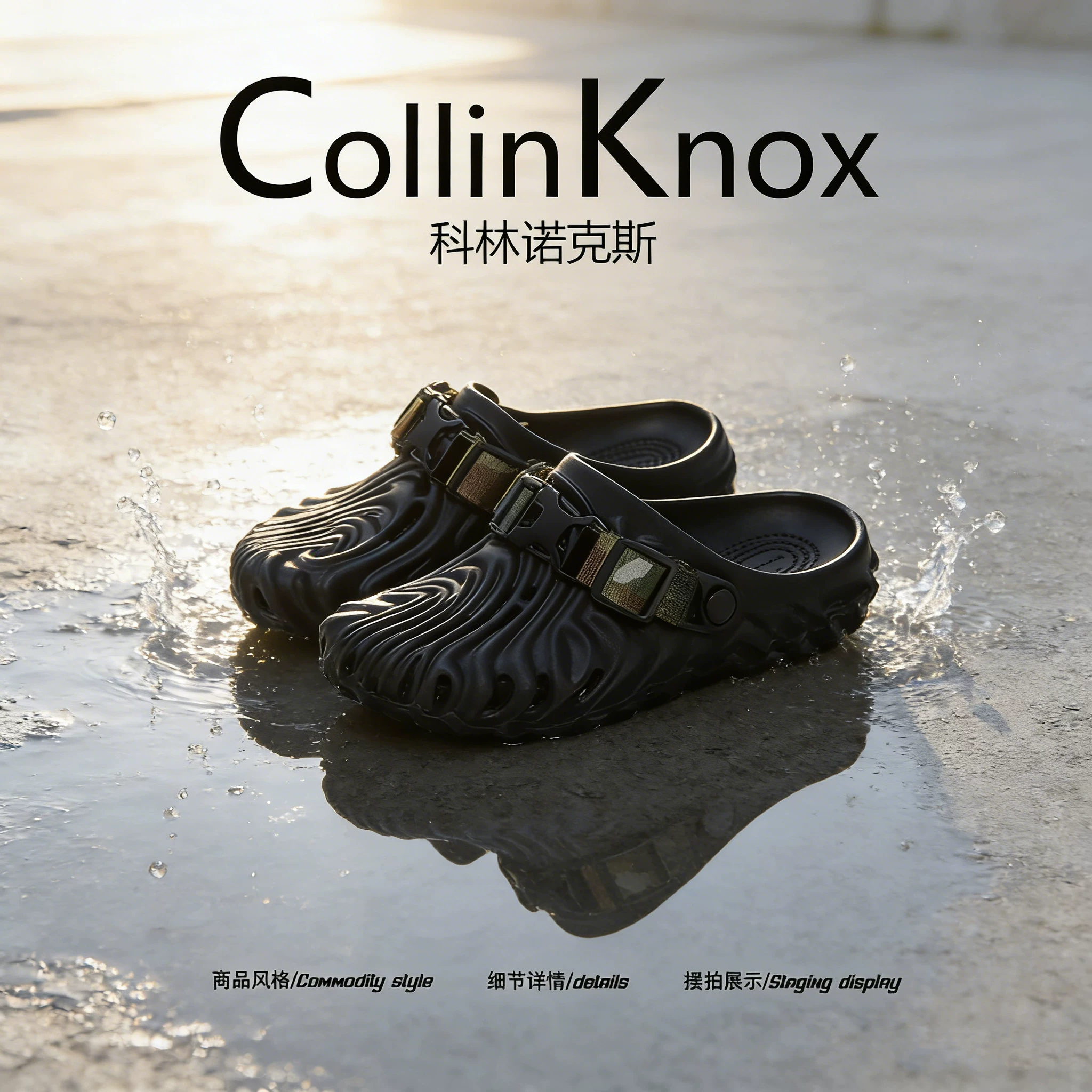 【Phong cách đường phố đa năng】CollinKnox 2026 Dép xỏ ngón cá tính màu đen dành cho nam giới mùa hè mới có mũi kín.