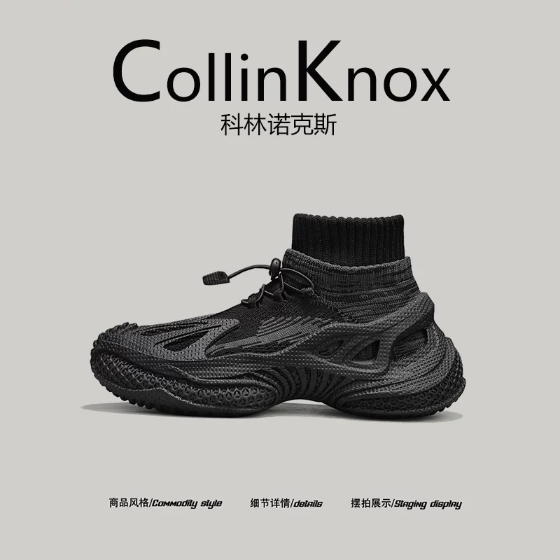 [Đế giày thoải mái] Giày tất cổ cao dệt kim kiểu dáng mùa thu mới CollinKnox2025 dành cho nam, giày thể thao thoáng khí