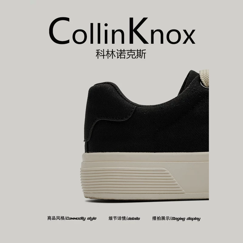 [Dạo phố] CollinKnox 2026 Giày vải nam mới mùa xuân 2026 Giày thể thao cổ thấp màu đen đa năng