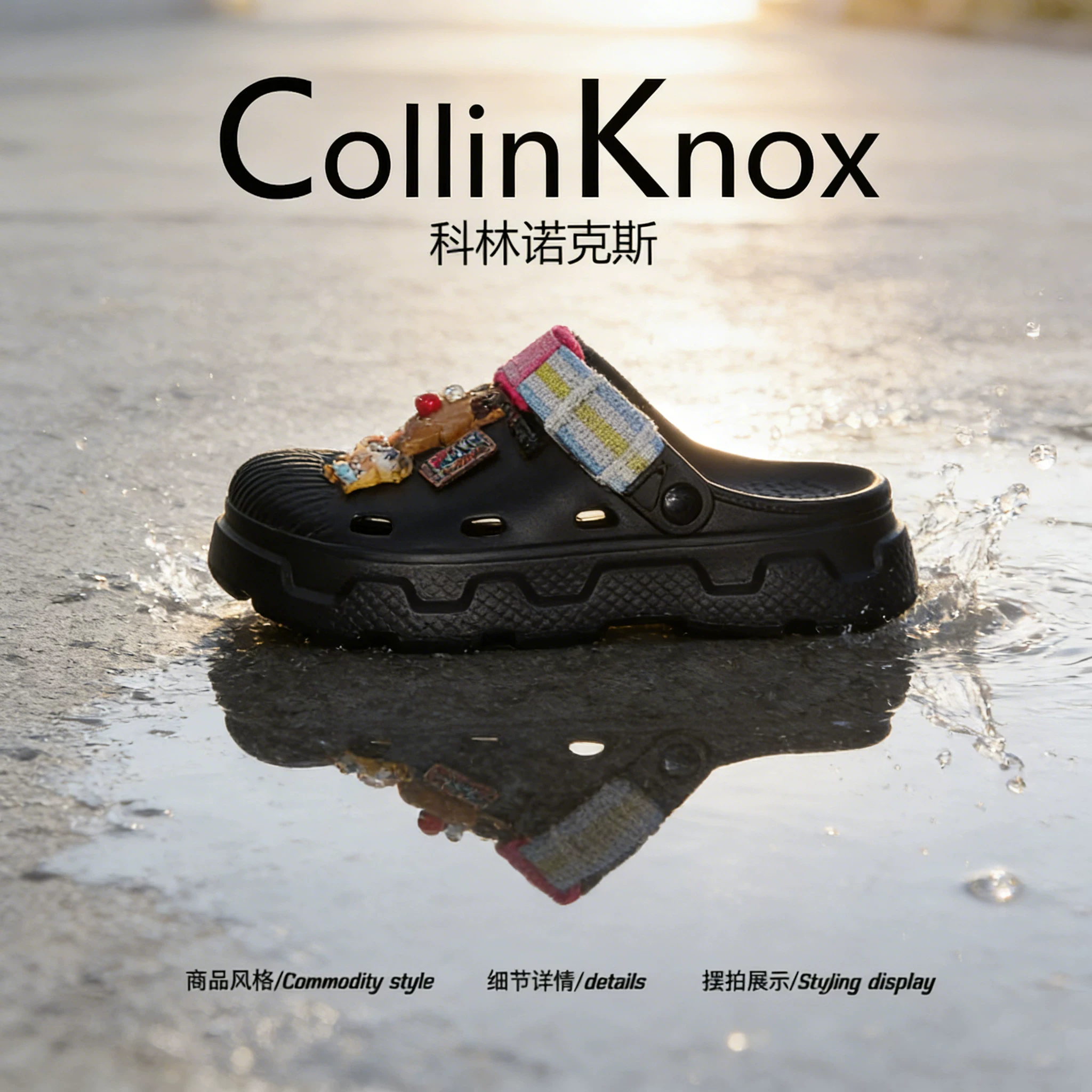 [Du lịch mùa hè] Dép đôi CollinKnox 2026 kiểu dáng mùa hè mới, giày đi biển cá nhân hóa màu đen