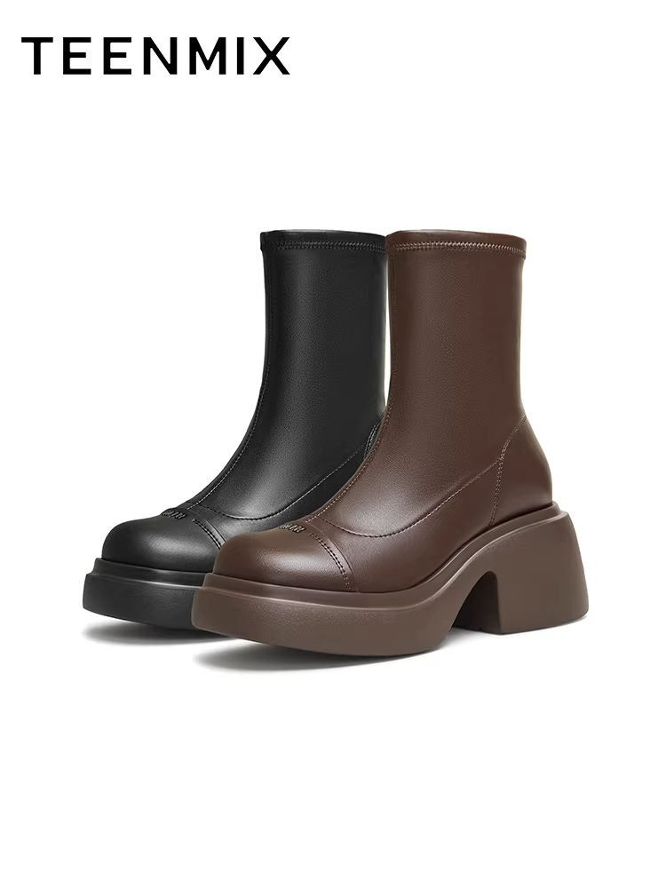 Tianmeiyi giày bốt đế dày tăng chiều cao lót lông cừu giày bốt thời trang giày nữ giày bốt thon gọn giày bốt ngắn thông thường mùa đông phong cách mới