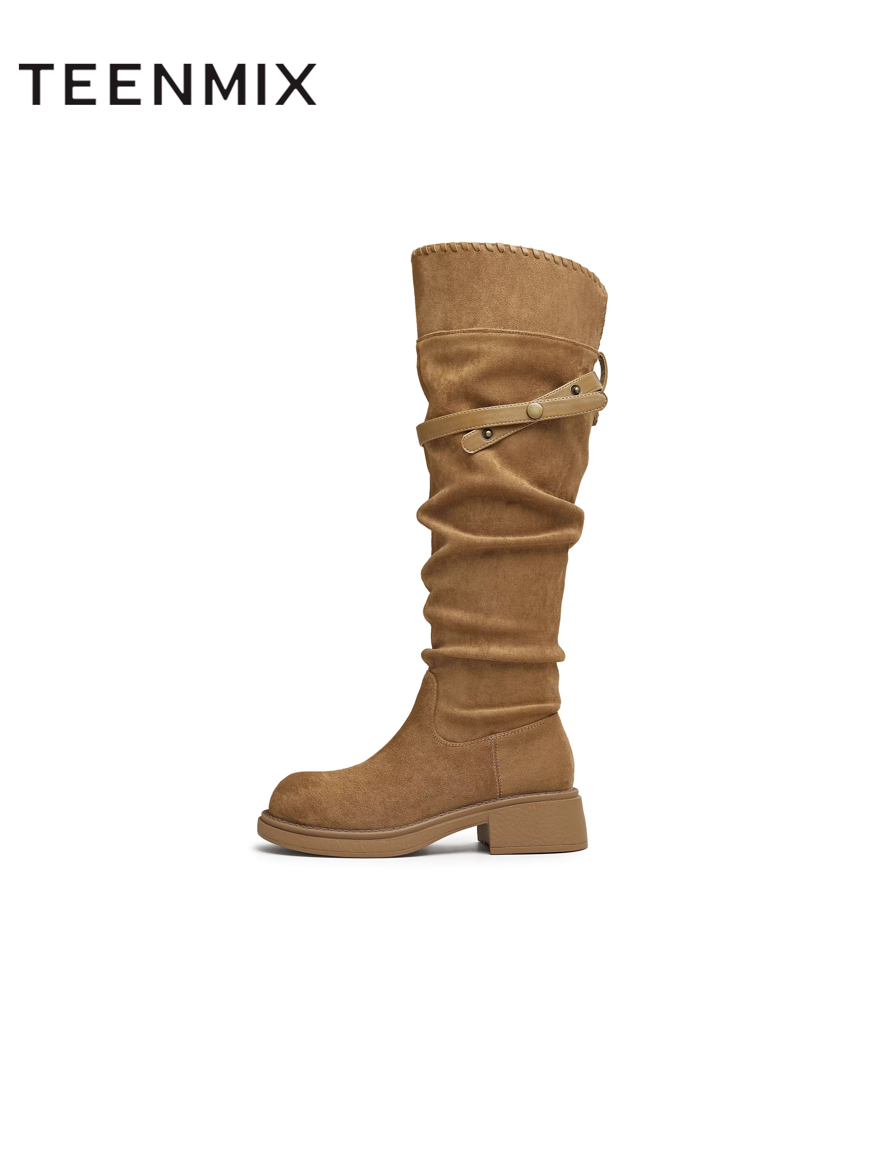 Giày bốt kiểu phương Tây đế dày cổ điển Tianmeiyi, bốt xếp tầng, bốt dài quá đầu gối, giày nữ, bốt thời trang cổ cao, kiểu mới mùa đông 2025