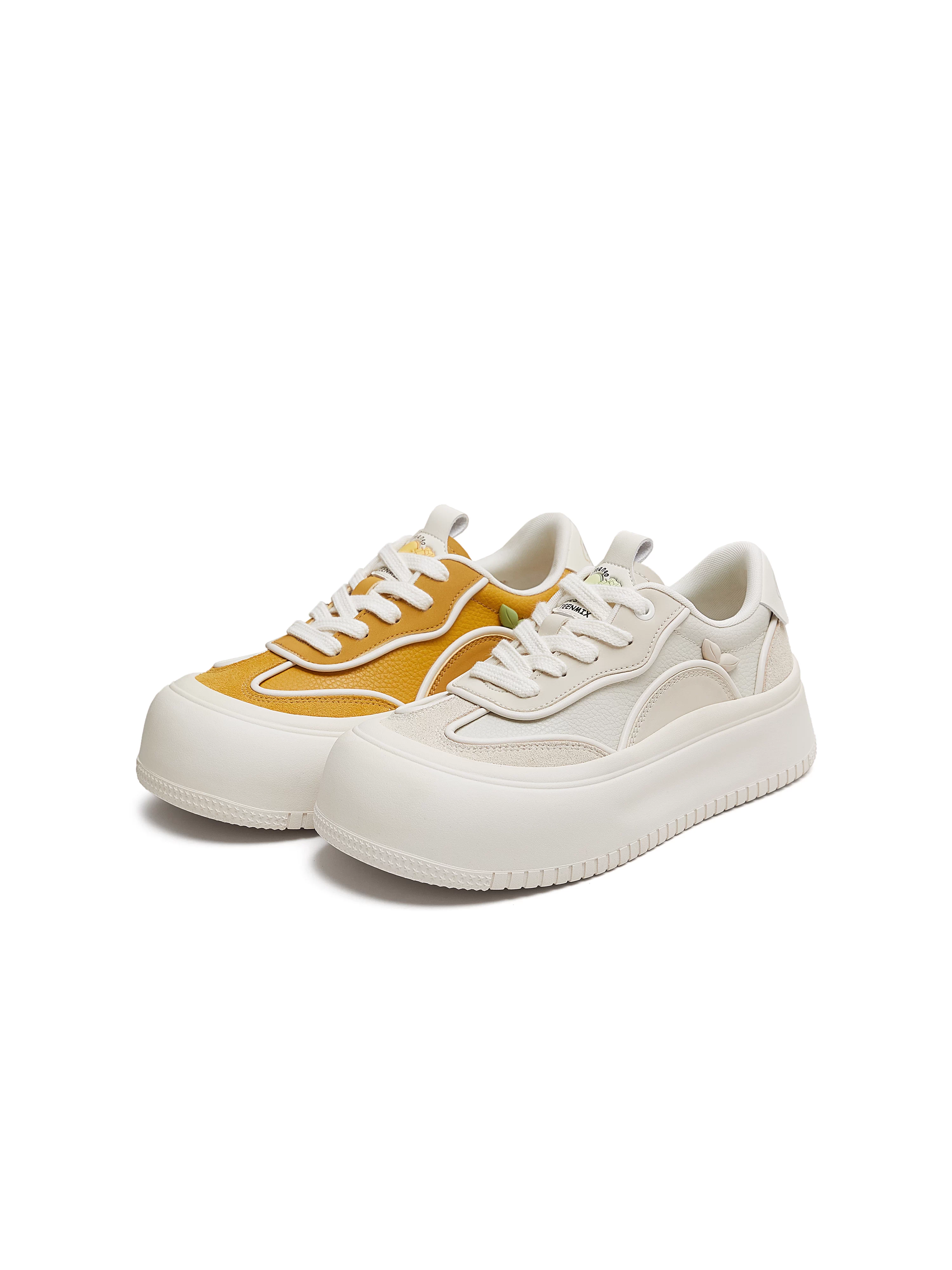 Giày thể thao đế dày tăng chiều cao đa năng Tianmeiyi, giày mũi rộng dành cho nữ, giày thể thao màu vàng, giày thường, mẫu mới mùa thu 2025.