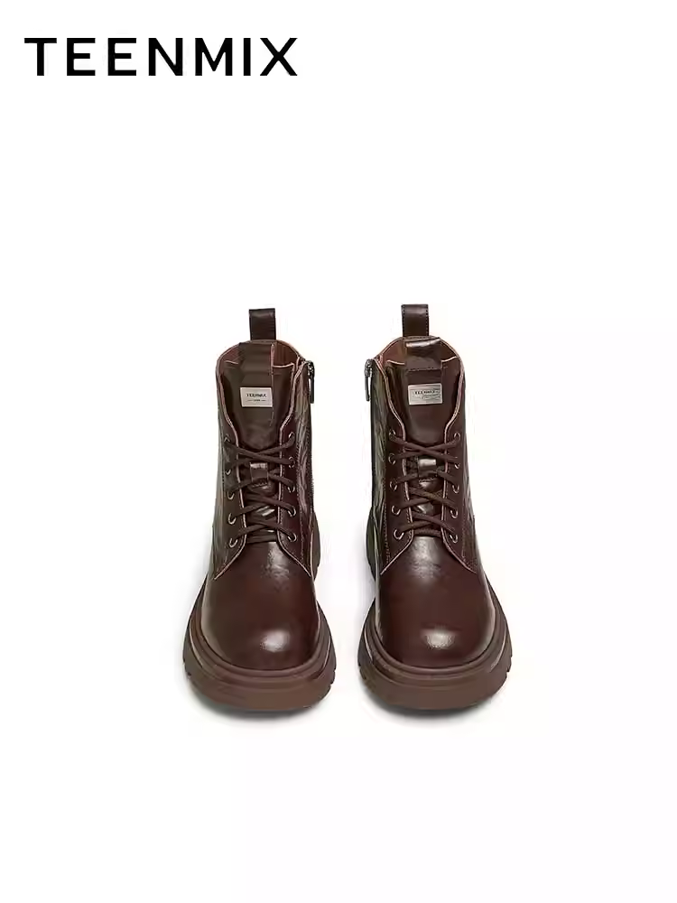 Tianmeiyi retro đế dày tăng chiều cao lót lông cừu Giày bốt Martin nữ bốt ngắn thông thường bốt da mùa đông mẫu mới BK062DD4