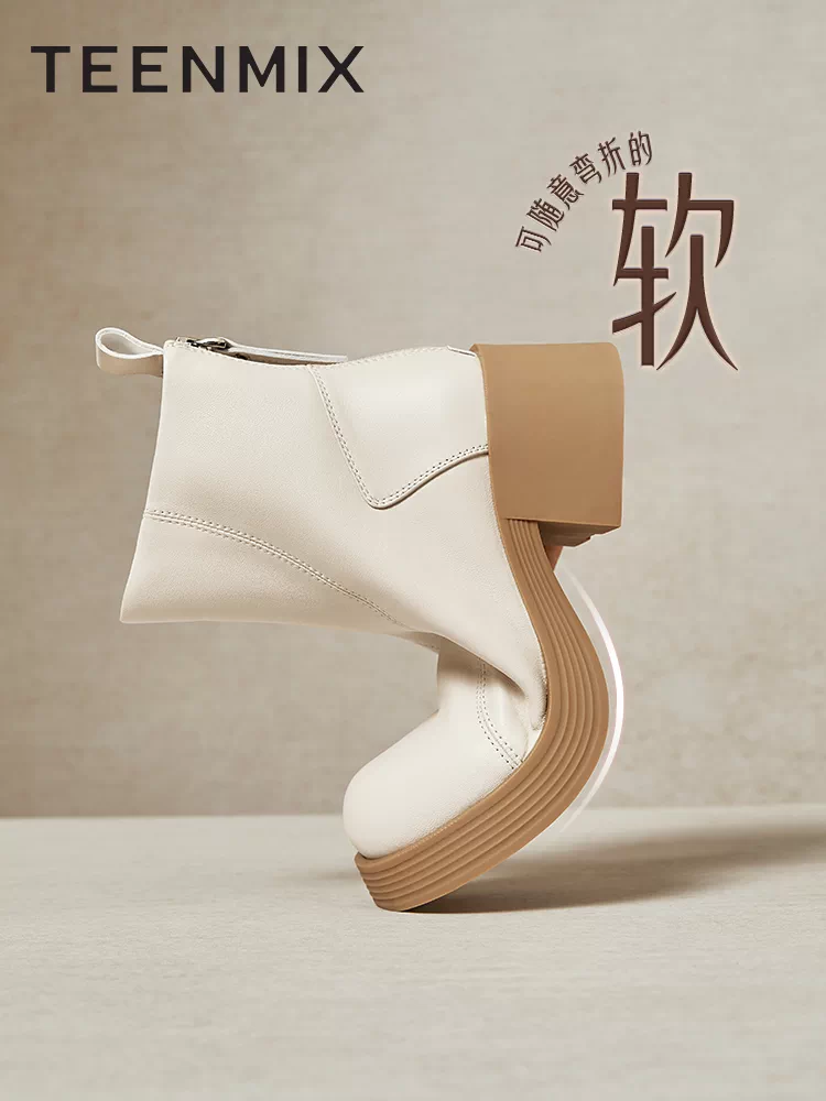 Giày bốt da Chelsea đế dày Tianmeiyi của Anh Giày nữ có lót lông cừu Giày bốt cổ ngắn phong cách cổ điển Giày bốt da mùa đông phong cách mới