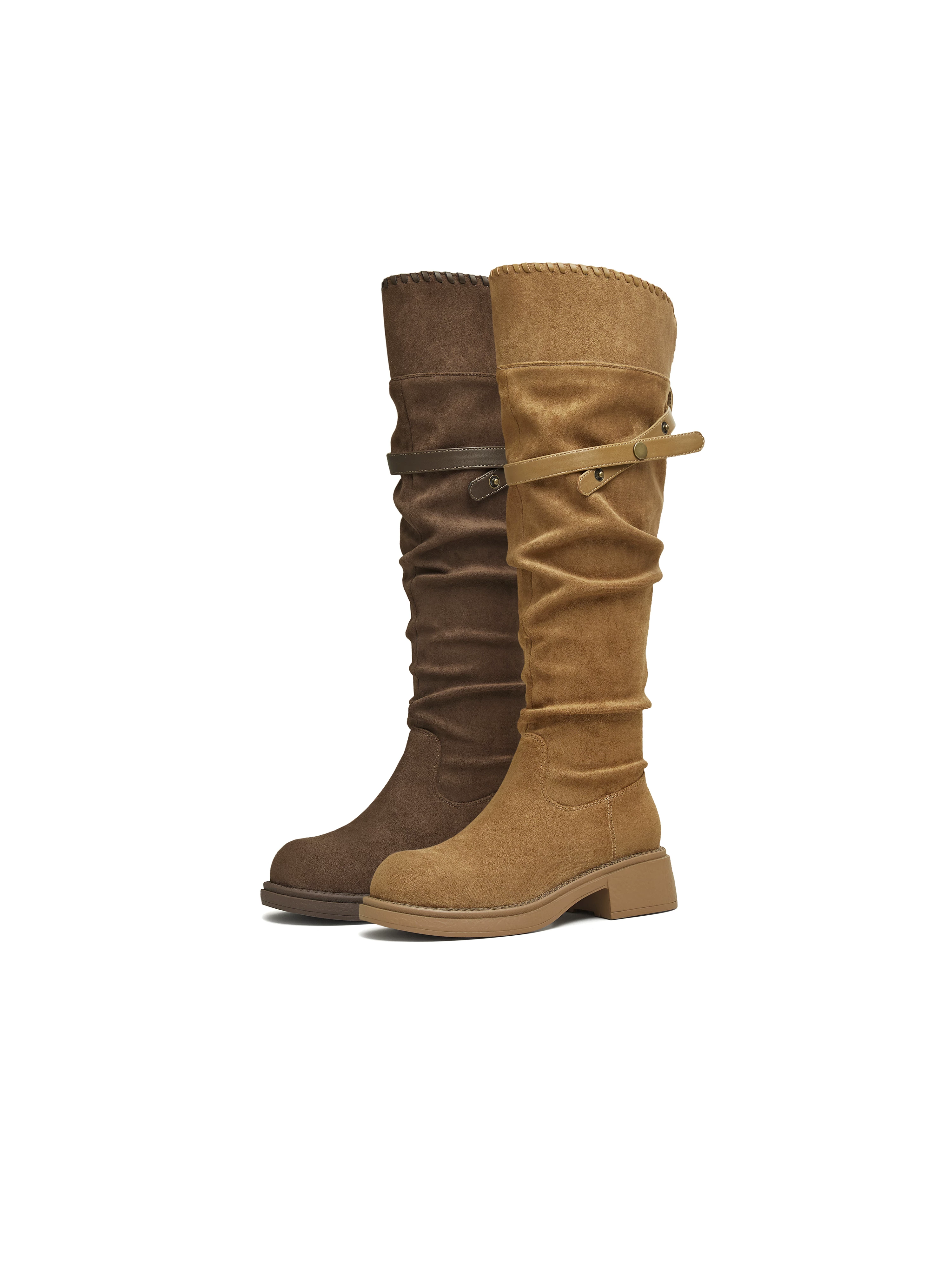 Giày bốt kiểu phương Tây đế dày cổ điển Tianmeiyi, bốt xếp tầng, bốt dài quá đầu gối, giày nữ, bốt thời trang cổ cao, kiểu mới mùa đông 2025