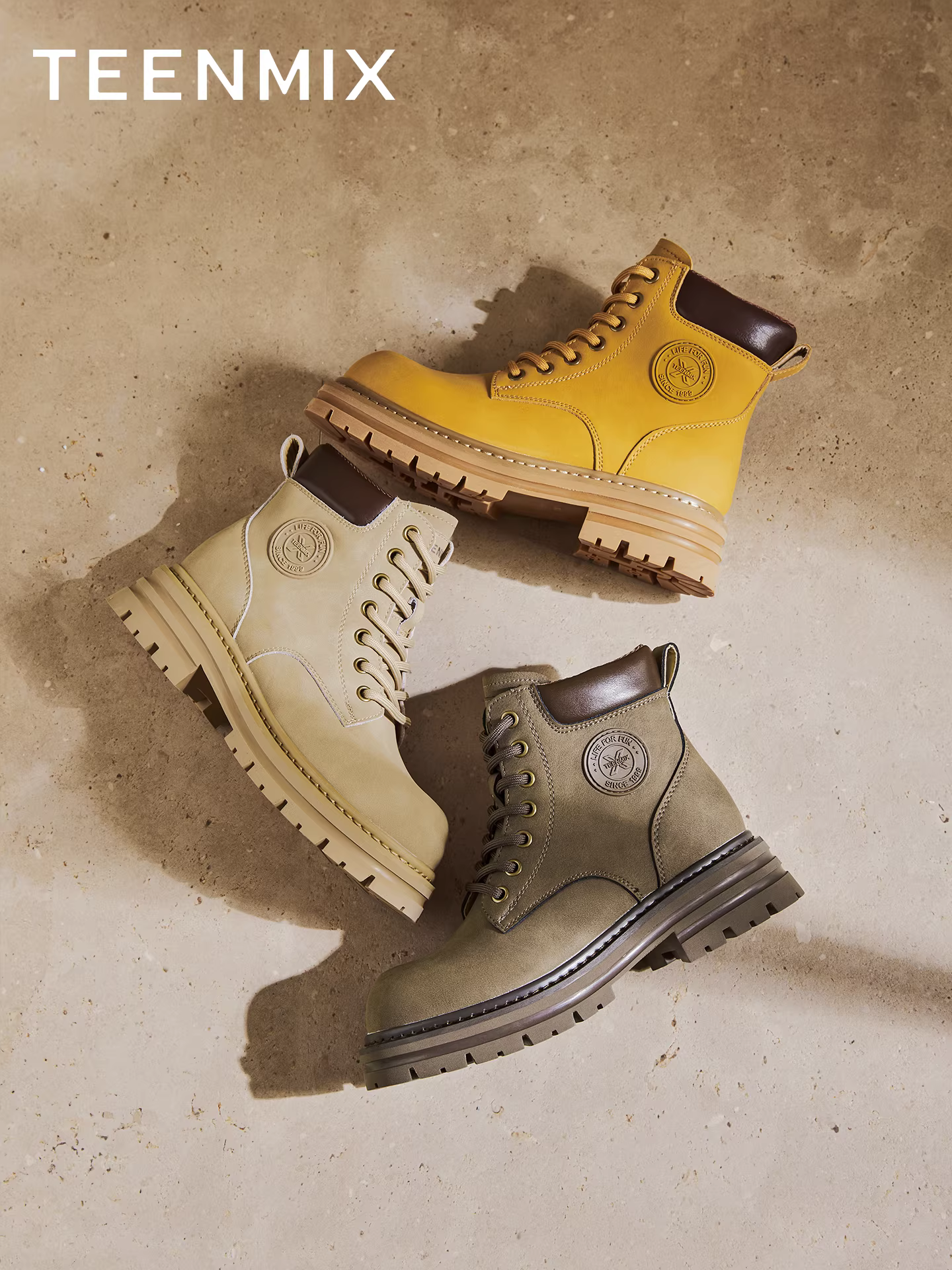 Giày bốt đế dày màu vàng cổ điển Tianmeiyi, giày bảo hộ lao động, giày bốt Martin kiểu Anh, bốt ngắn bằng da, unisex, phong cách mới mùa thu 2025