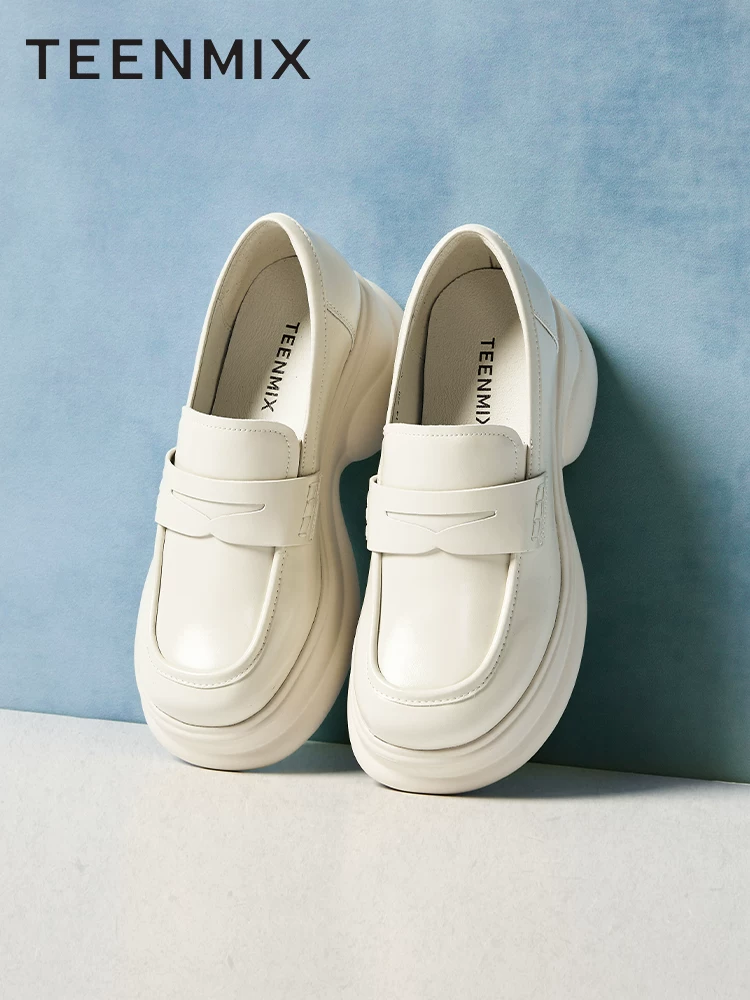 Giày lười đế dày tăng chiều cao kiểu Anh của Tianmeiyi dành cho nữ, giày đơn cổ điển, giày da nhỏ, mẫu mùa xuân mới CME14AA5