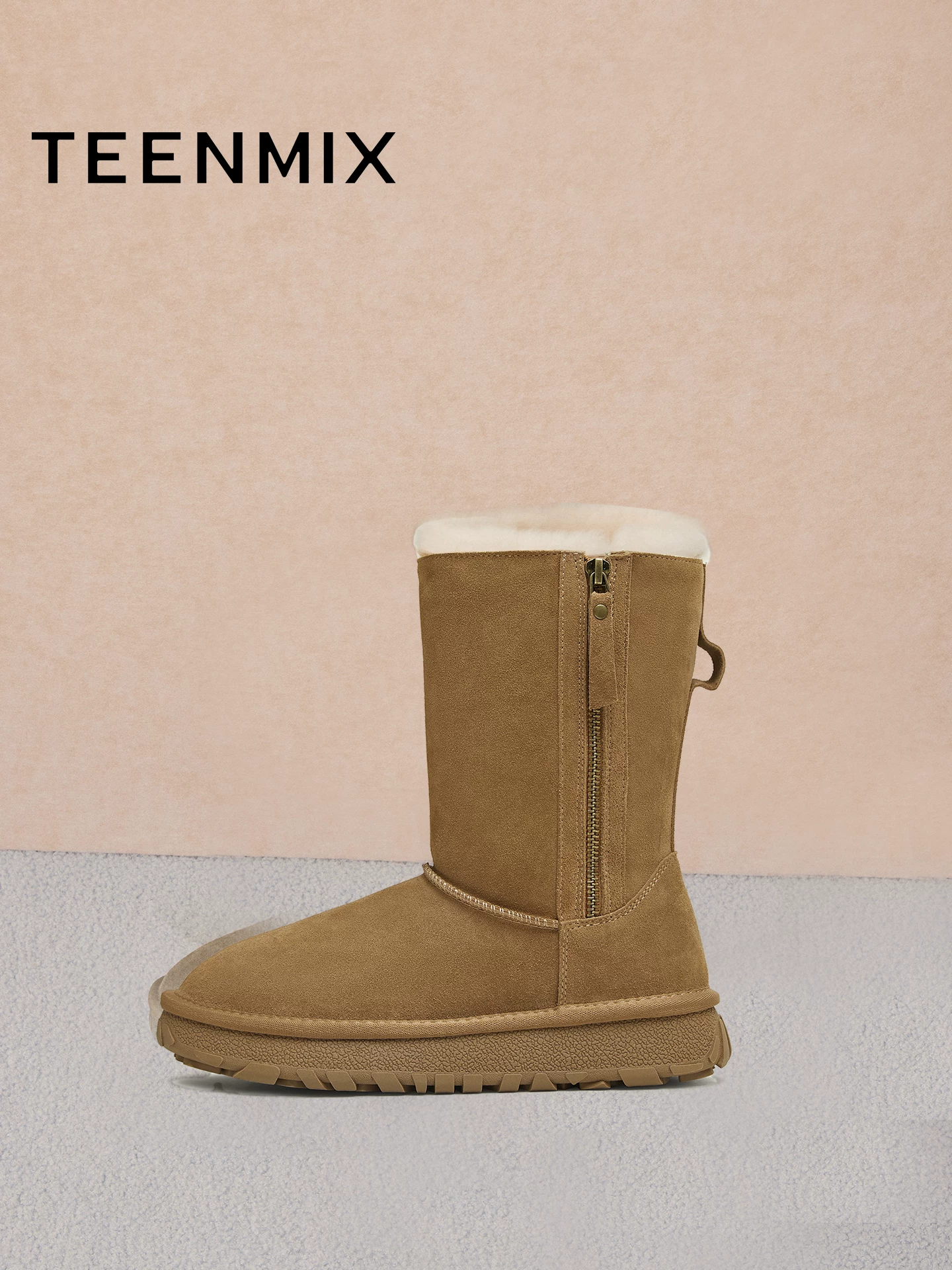 Giày bốt tuyết ấm lót lông cừu đế dày Tianmeiyi, giày bốt ngắn, giày bông nữ, bốt cao đến giữa bắp chân, mẫu mới mùa đông 2025 KXD69DZ5