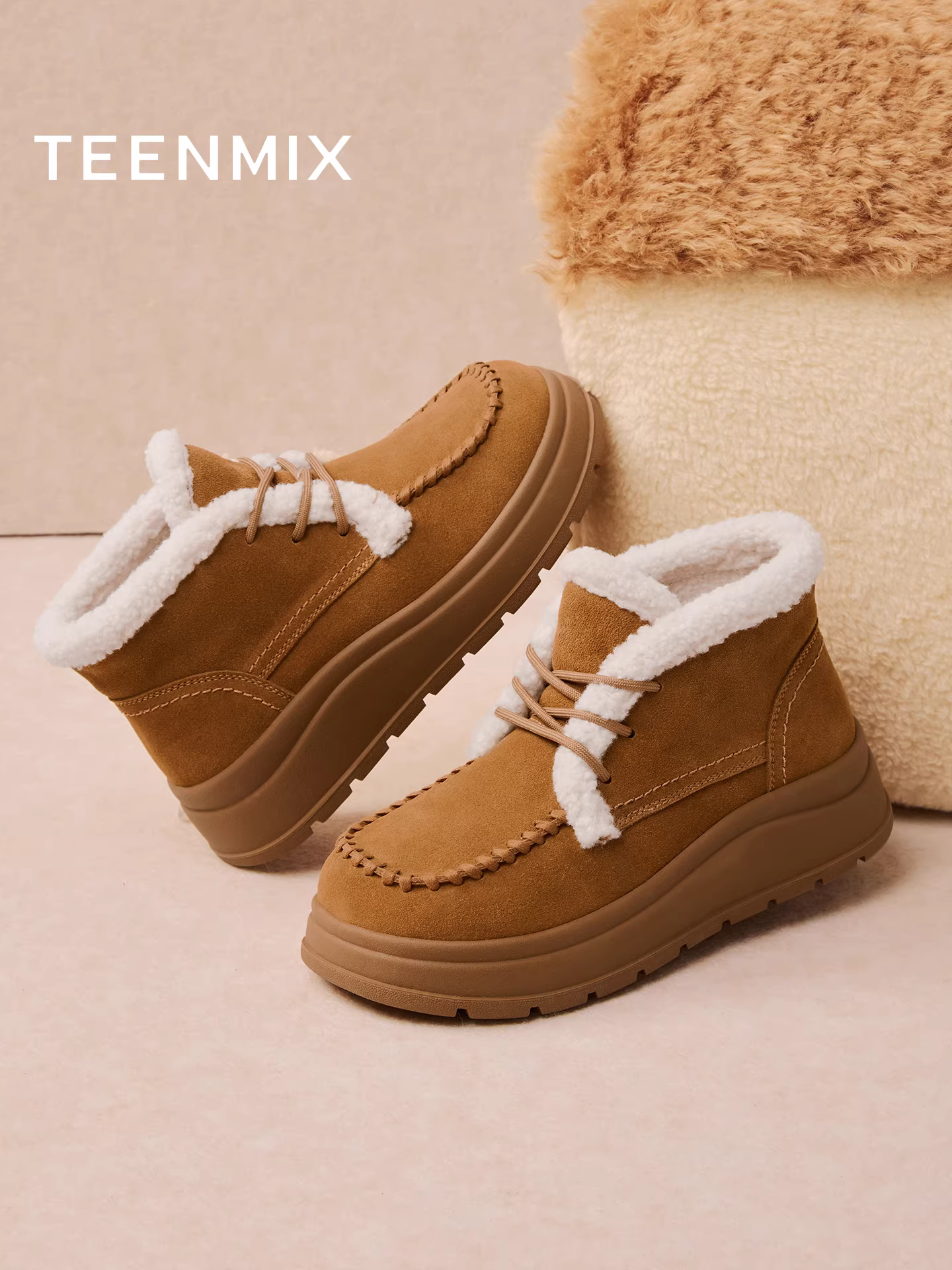 Giày bốt lông dày Tianmeiyi, giày bông nữ cổ cao, kiểu mới mùa đông 2025, mã KXD48DD5