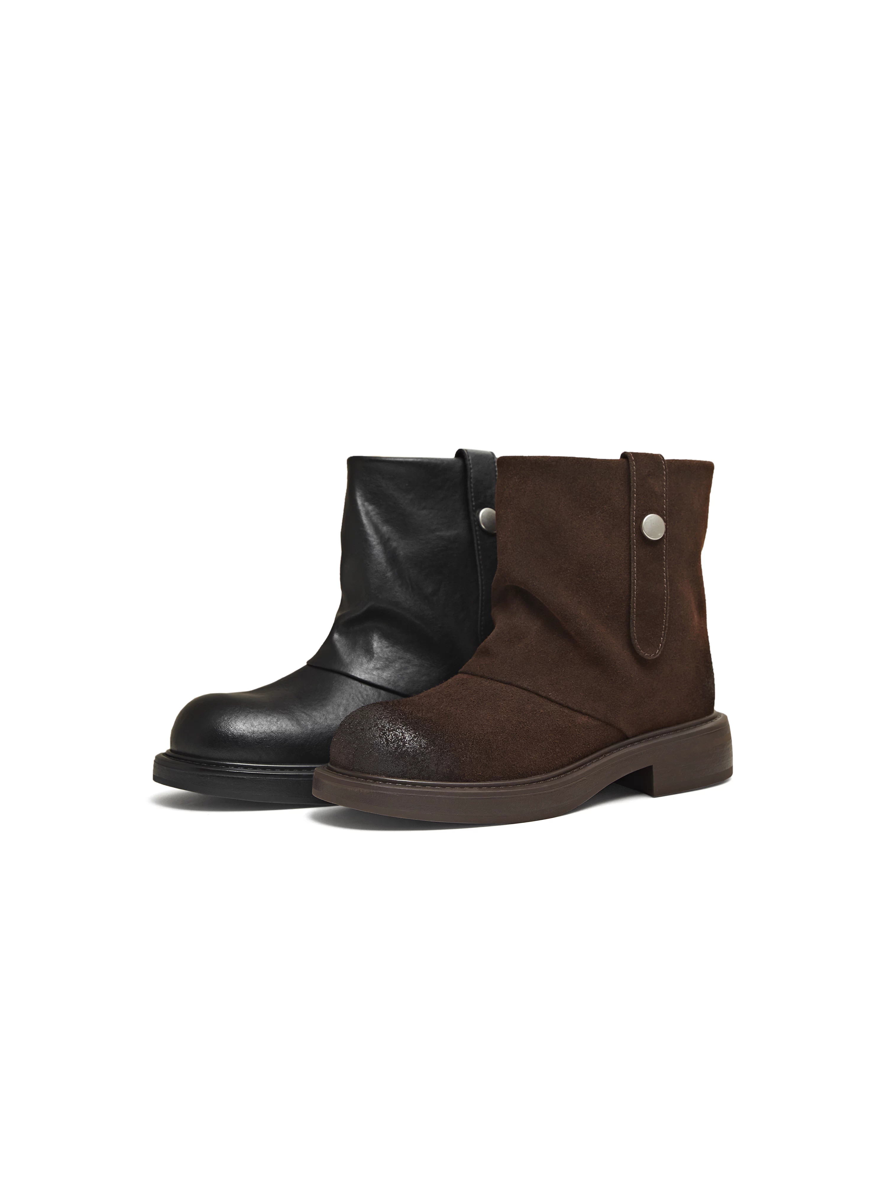 Giày bốt cổ ngắn đế dày kiểu retro Tianmeiyi, giày bốt nữ thời trang, giày bốt cổ ngắn mùa đông 2025 mẫu mới KNZ27DD5