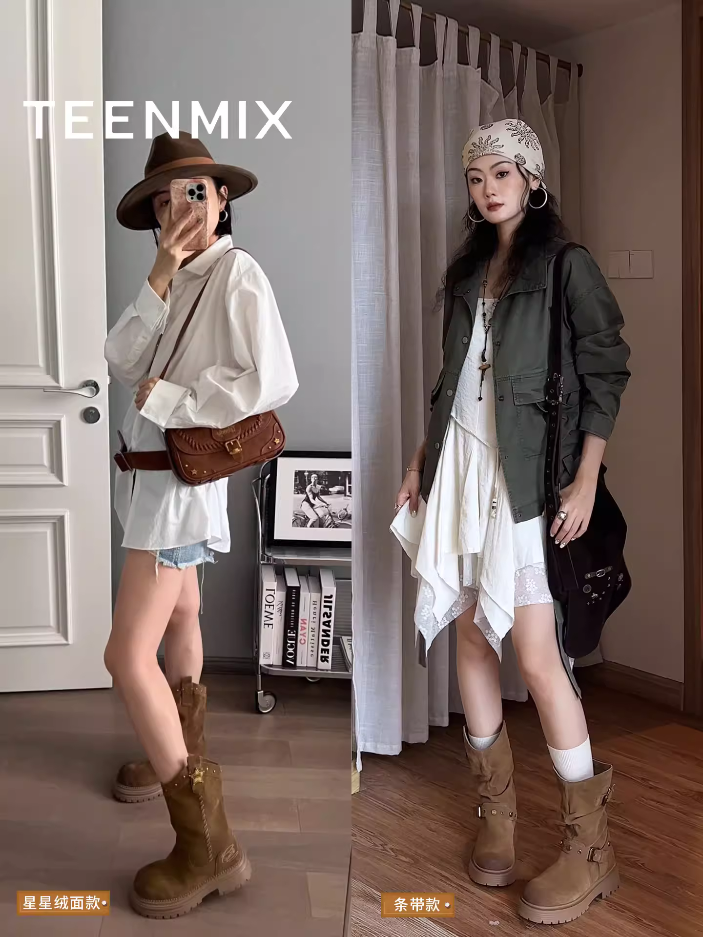 Giày bốt cao đến giữa bắp chân đế dày kiểu cổ điển có lót lông cừu Wu Xuan Yi Tianmei Yi Toy Story Gold V dành cho nữ