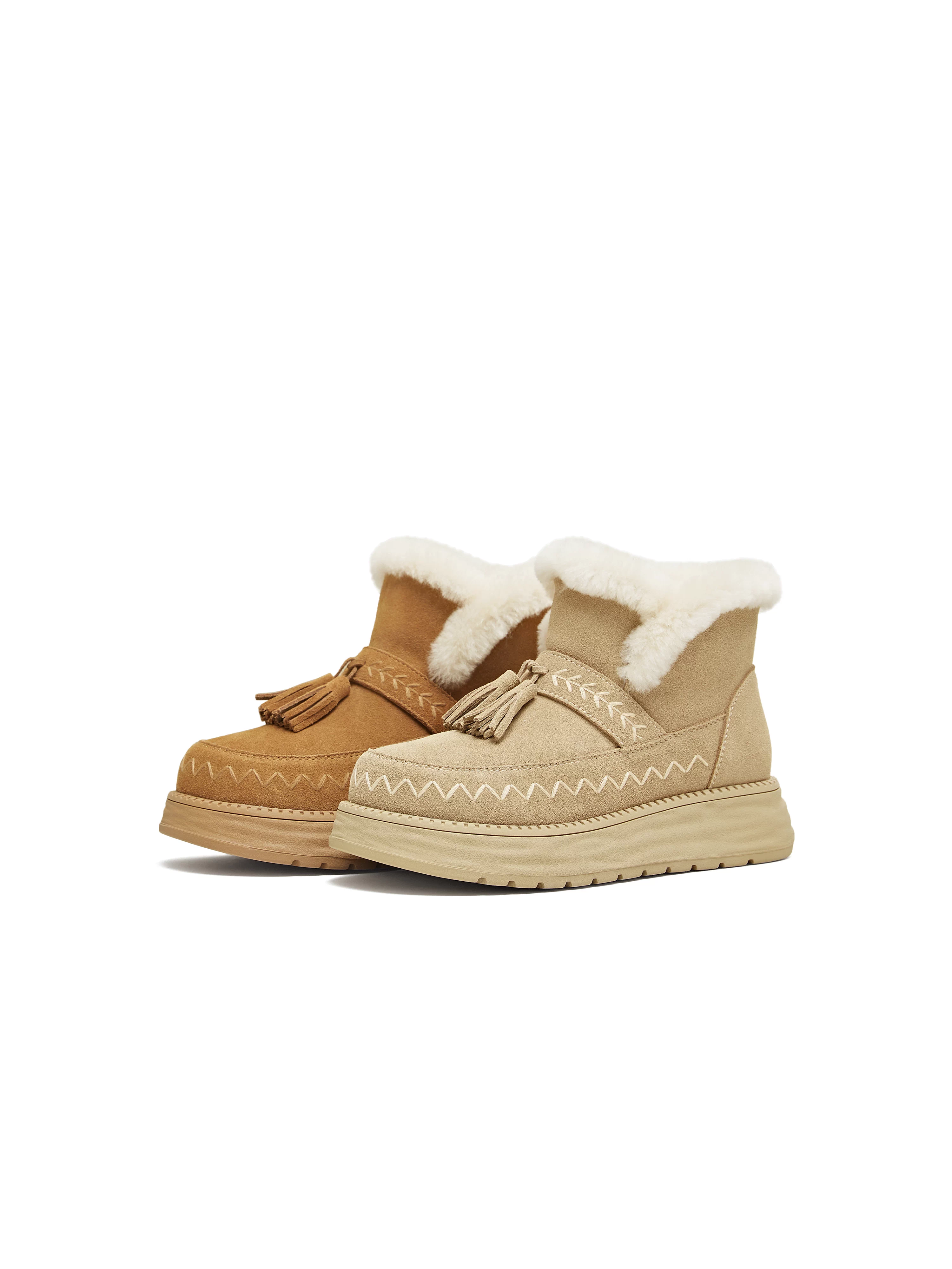 Giày bốt tuyết giữ ấm lót lông cừu đế dày tăng chiều cao kiểu cổ điển Tianmeiyi dành cho nữ, kiểu ngắn, mẫu mới mùa đông 2025 KXD39DD5