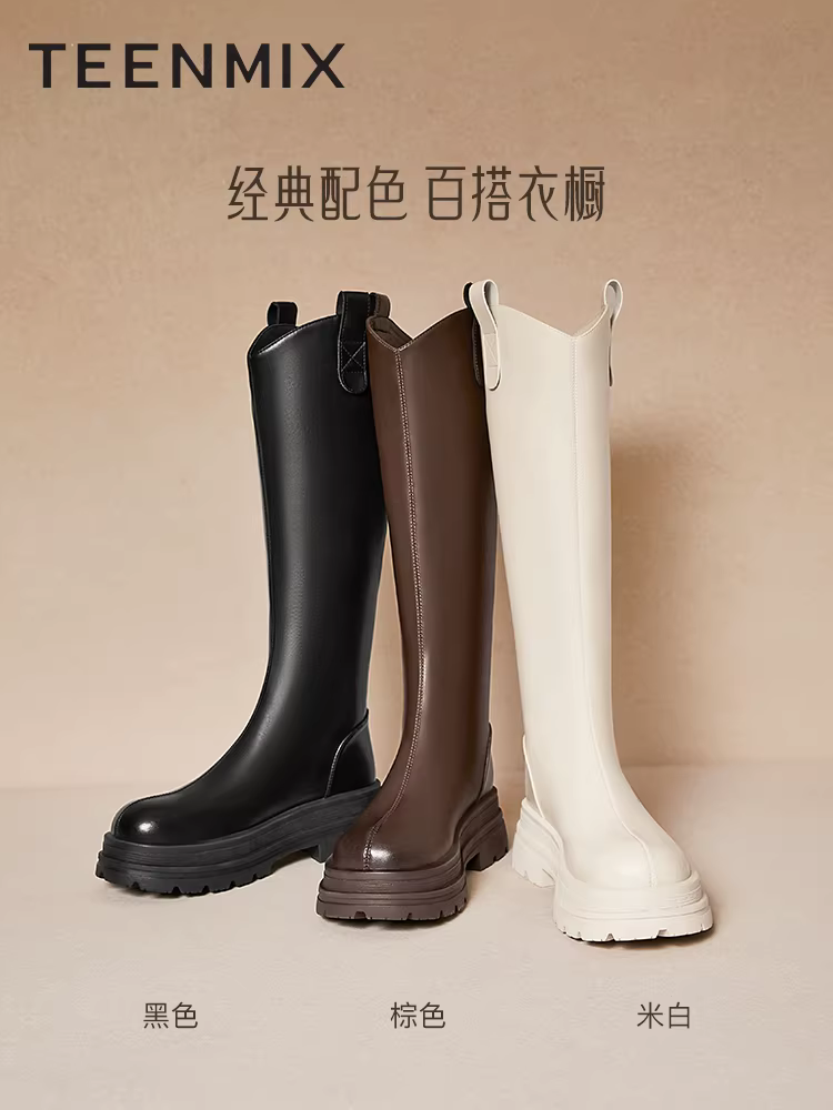 Giày bốt cưỡi ngựa lót lông cừu đế dày cổ điển Tianmeiyi, bốt dài, giày nữ, bốt thời trang cổ cao, bốt da, phong cách mùa đông mới