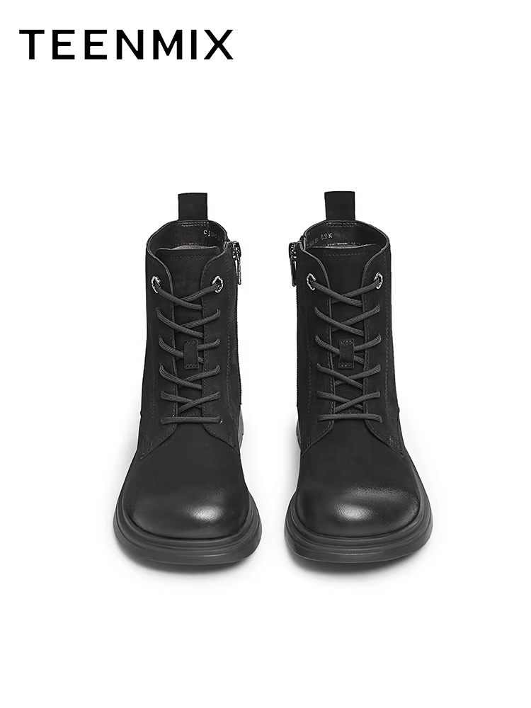 Giày bốt cổ điển Tianmeiyi, bốt màu vàng, bốt Martin lót lông cừu, giày nữ, bốt ngắn đế dày, bốt da, phong cách mùa đông mới