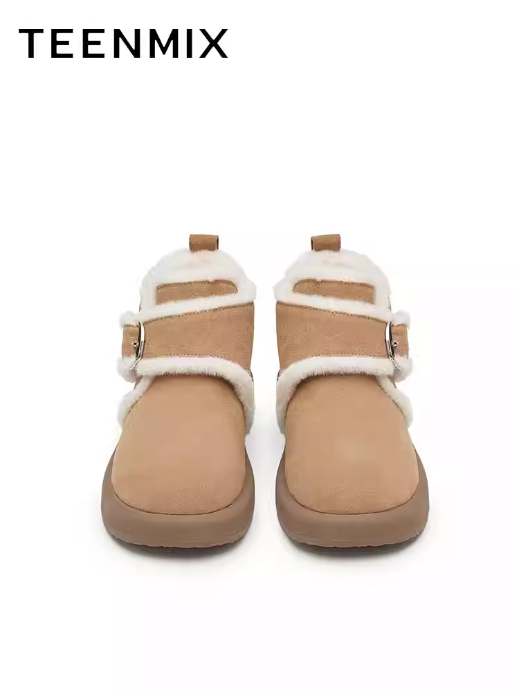 Tianmeiyi retro đế dày ấm áp lót lông cừu giày bốt đi tuyết giày cotton nữ ngắn bốt mùa đông mẫu mới BK421DD4