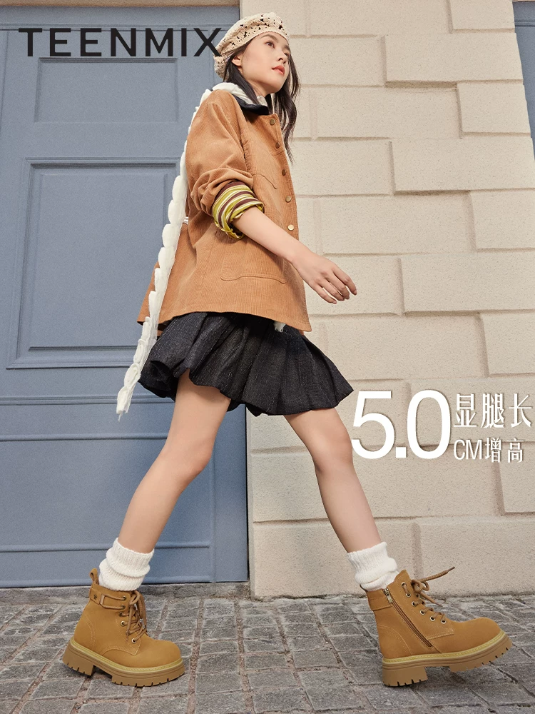 Giày đi làm ngoài trời Tianmeiyi Breath of the Wild đế dày lót lông cừu Giày bốt Martin màu vàng Giày bốt ngắn cổ điển mùa đông mới dành cho nữ