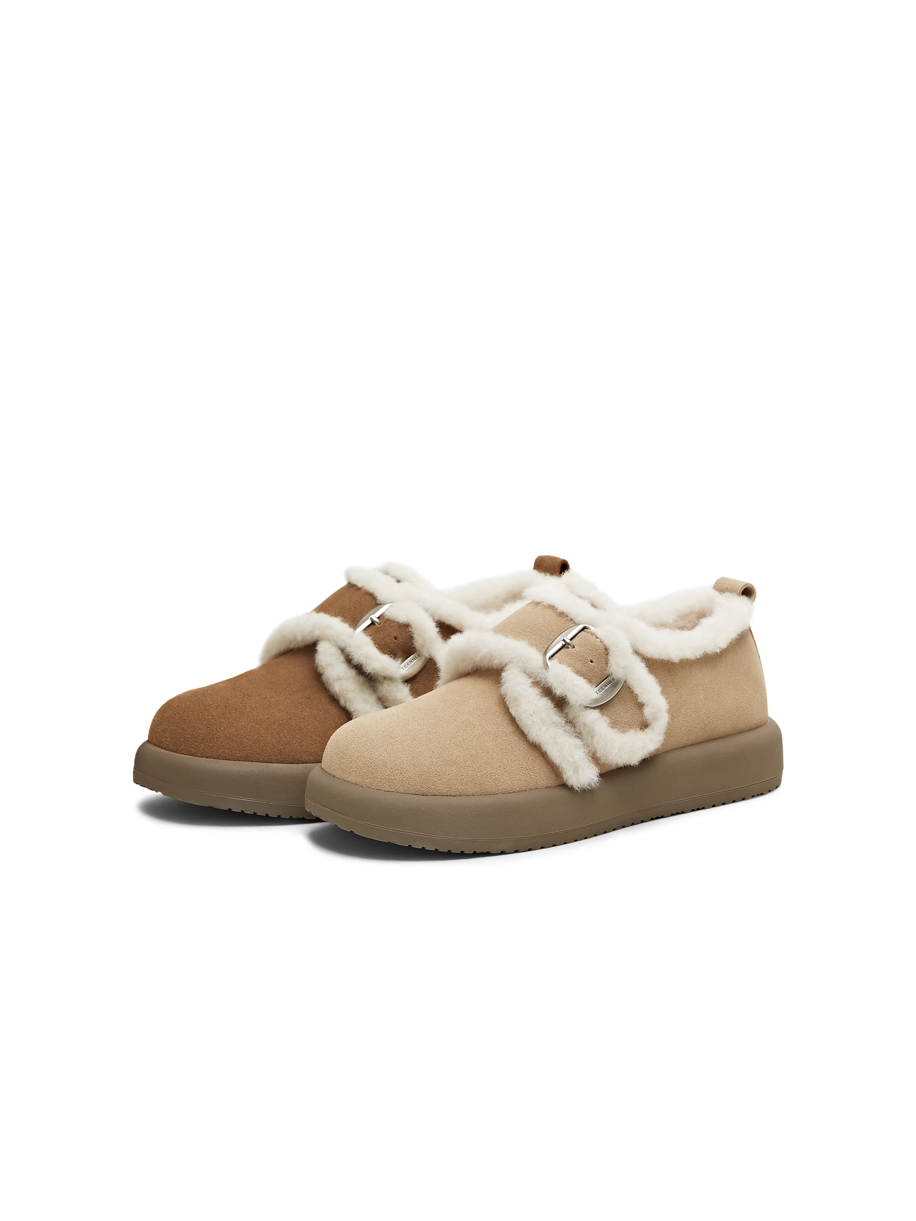 Giày bốt lông cừu kiểu Birkenstock đế dày giữ ấm Tianmeiyi, giày bông nữ, ủng tuyết ngắn, mẫu mới mùa đông 2025