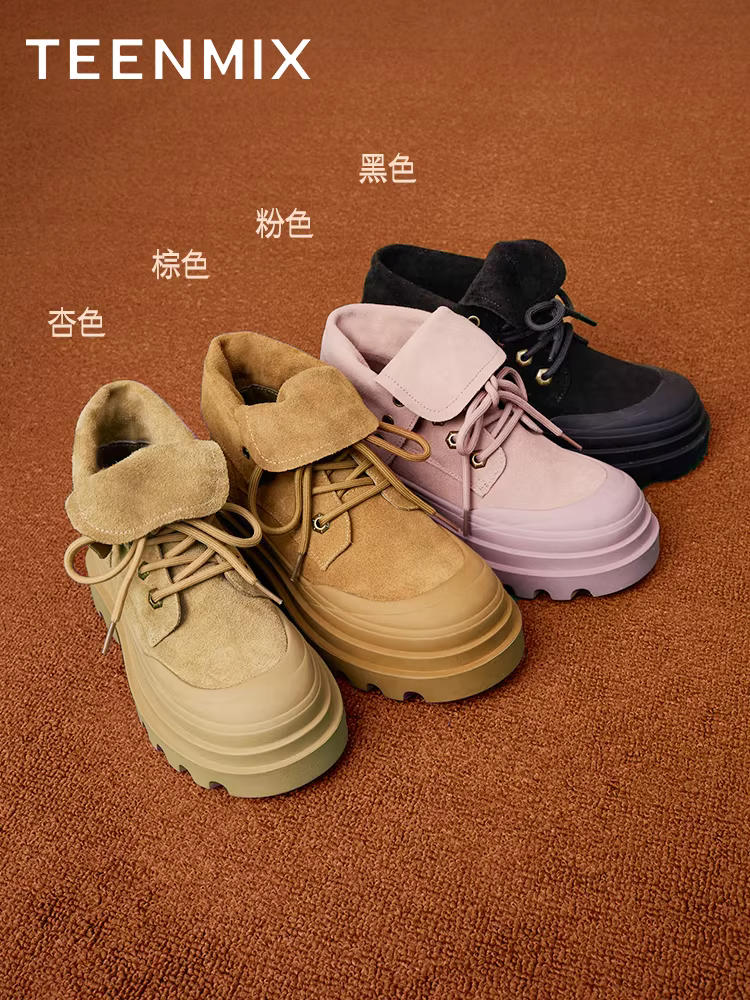 Tianmeiyi Giày đi làm ngoài trời đế dày lót lông cừu Giày bốt Martin nữ giày bốt màu vàng bốt đi tuyết mùa đông mẫu mới NGX31DD3