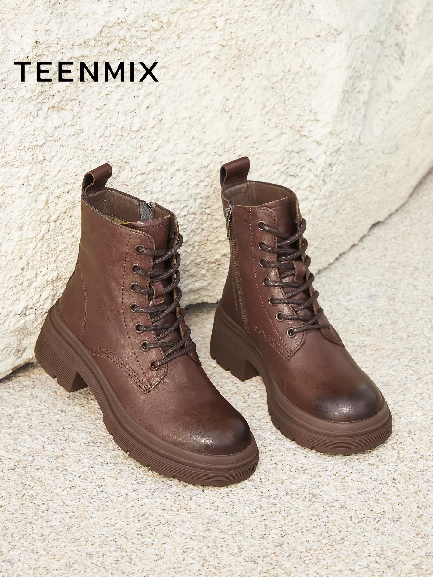 Tianmeiyi phong cách cổ điển kiểu Anh Giày bốt Martin đế dày lót lông cừu Giày nữ mùa đông mới Giày bốt ngắn thông thường Giày da bốt thời trang