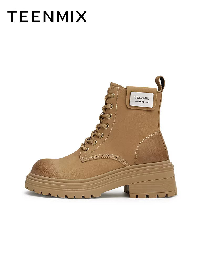 Tianmeiyi phong cách cổ điển kiểu Anh lót lông cừu Giày bốt Martin giày bảo hộ lao động nữ giày bốt màu vàng giày bốt đế dày bốt ngắn mùa đông phong cách mới