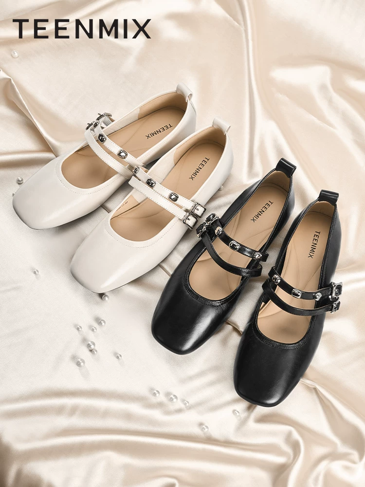 Giày Mary Jane da kiểu retro Tianmeiyi Gummy Ballet đế bằng mềm mại cho nữ, giày đơn giản miệng nông đế mềm, mẫu mới Thu 2025.