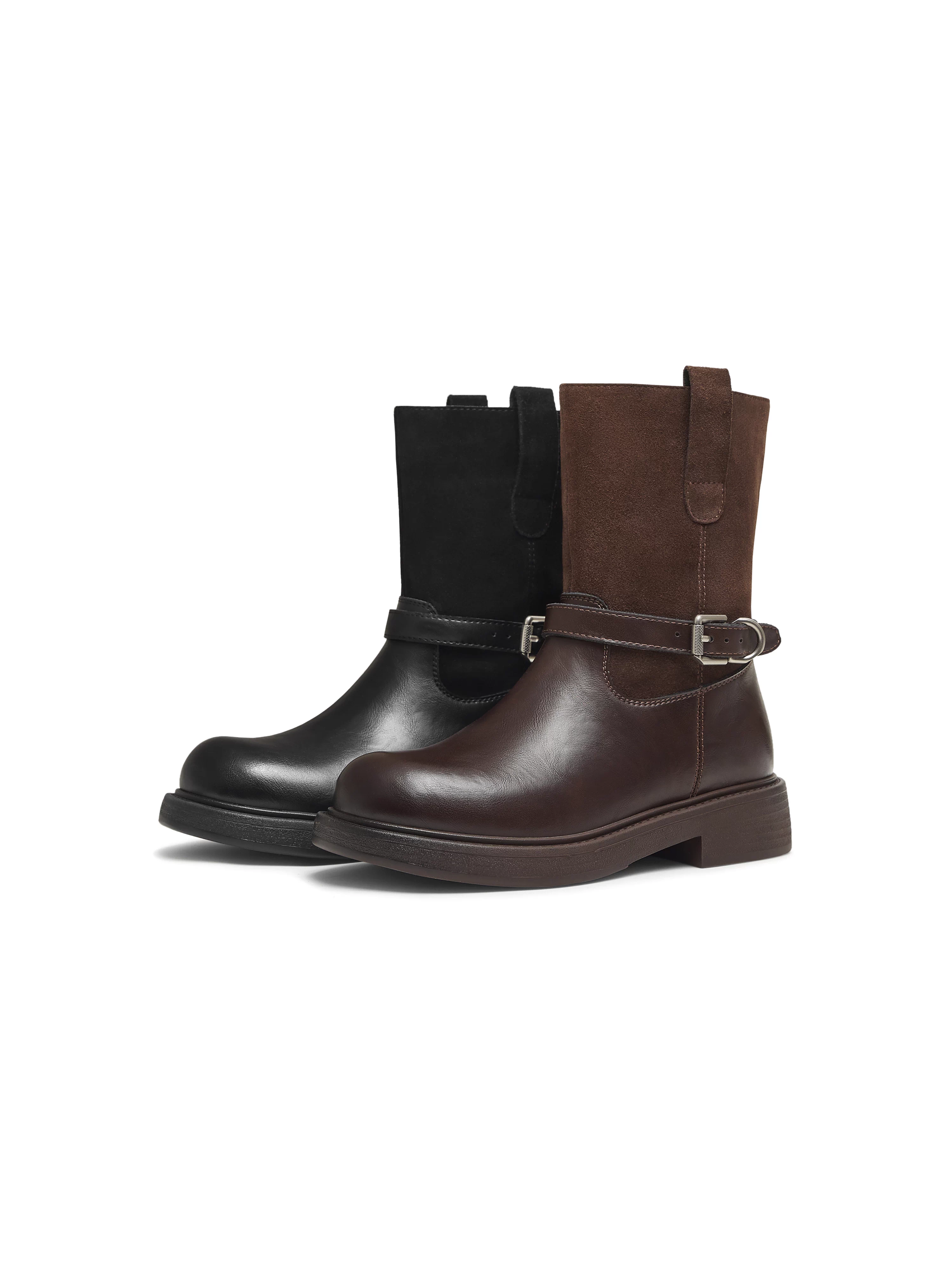 Giày bốt thời trang đế dày kiểu cổ điển Tianmeiyi, giày bốt thun nữ, giày lười da, bốt ngắn mùa đông 2025 kiểu mới