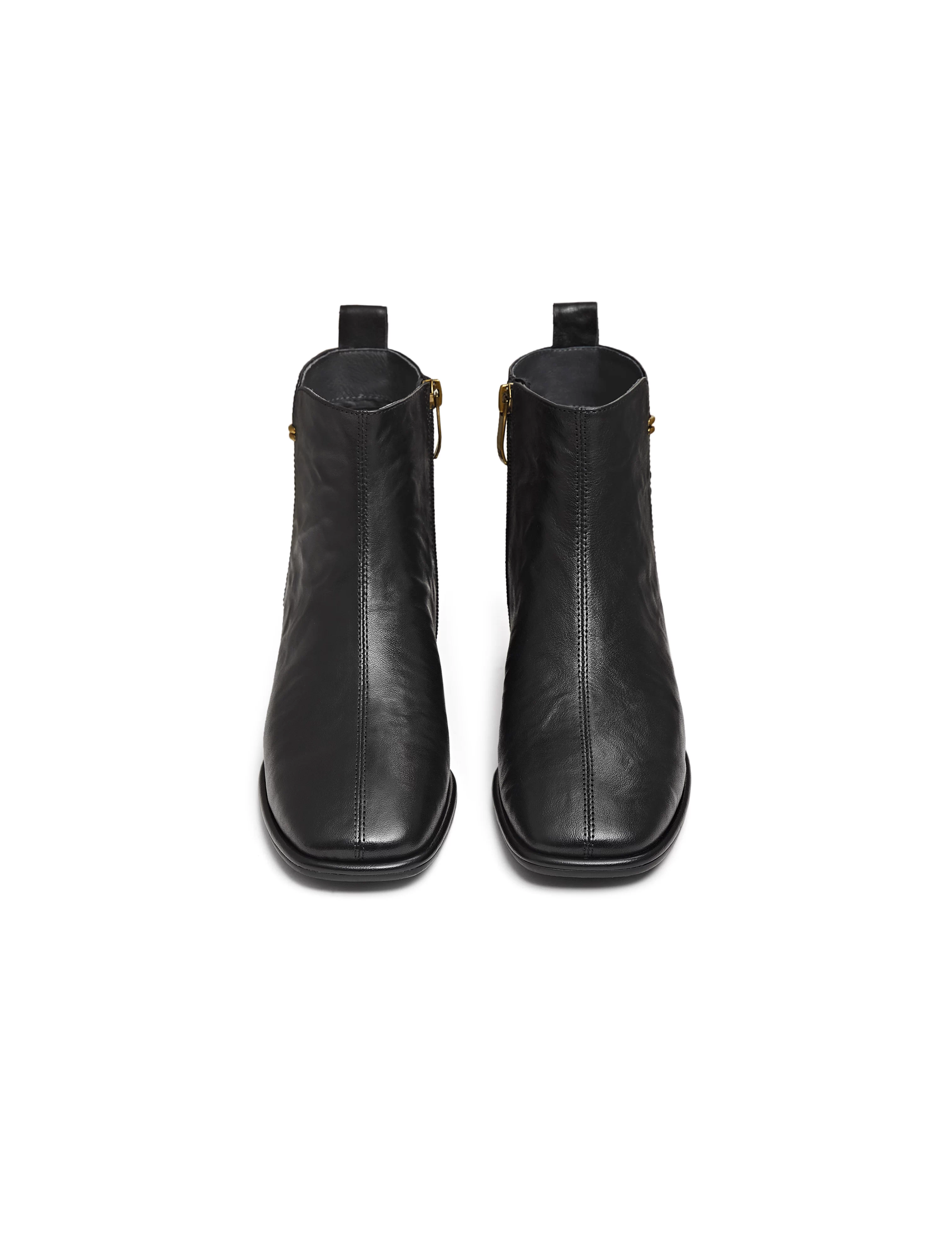 Giày bốt nữ đế xuồng gót thô mũi vuông thời trang Tianmeiyi, bốt ngắn cao gót da, mẫu mới mùa đông 2025 BL991DD5