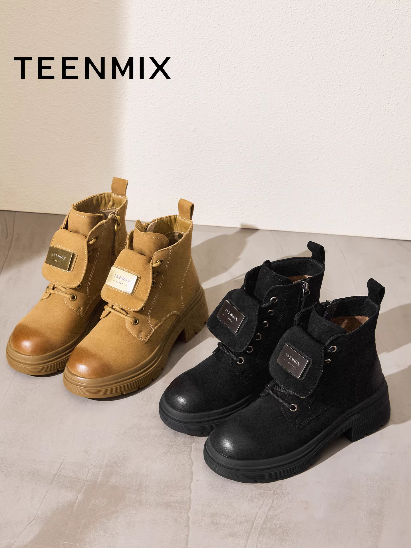 Giày bốt đi làm ngoài trời đế dày kiểu cổ điển Tianmeiyi có lớp lót lông cừu, bốt lớn màu vàng, giày nữ, bốt Martin, bốt ngắn, mẫu mới mùa đông 2025.