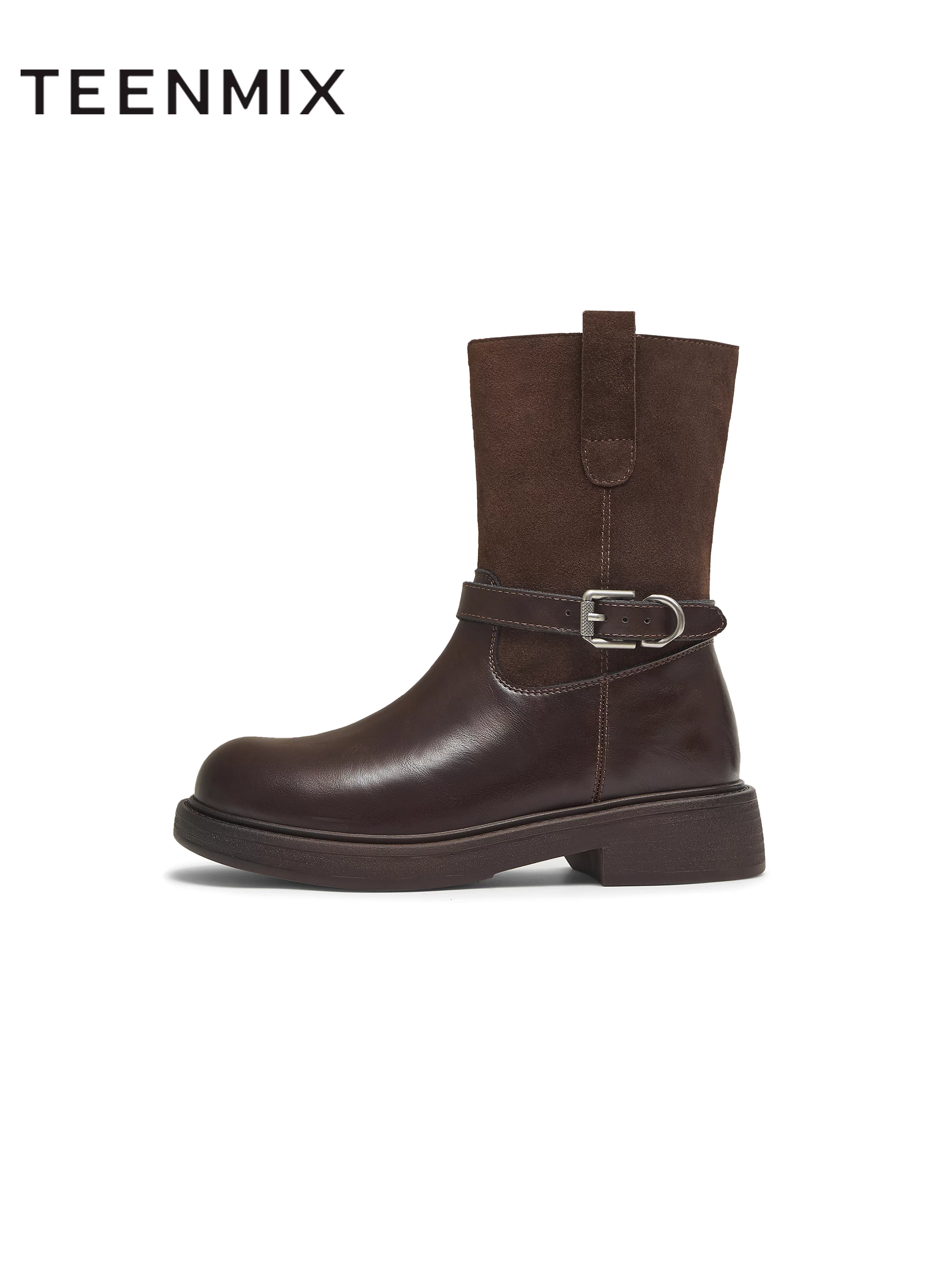 Giày bốt thời trang đế dày kiểu cổ điển Tianmeiyi, giày bốt thun nữ, giày lười da, bốt ngắn mùa đông 2025 kiểu mới