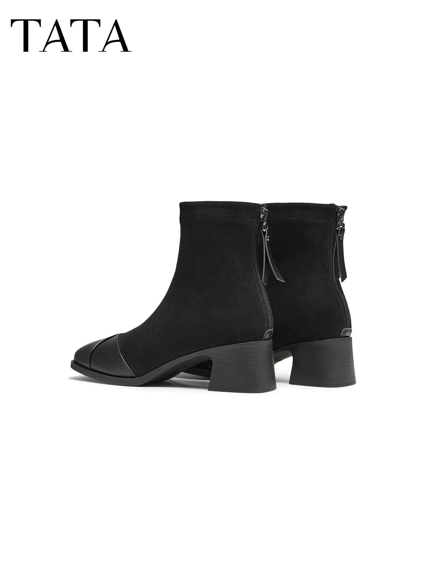 Giày Bốt Nữ TATA 2025 Giày Bốt Thời Trang Mới Đa Năng Giảm Béo Giày Bốt Ngắn Gót Chunky CE501DD5