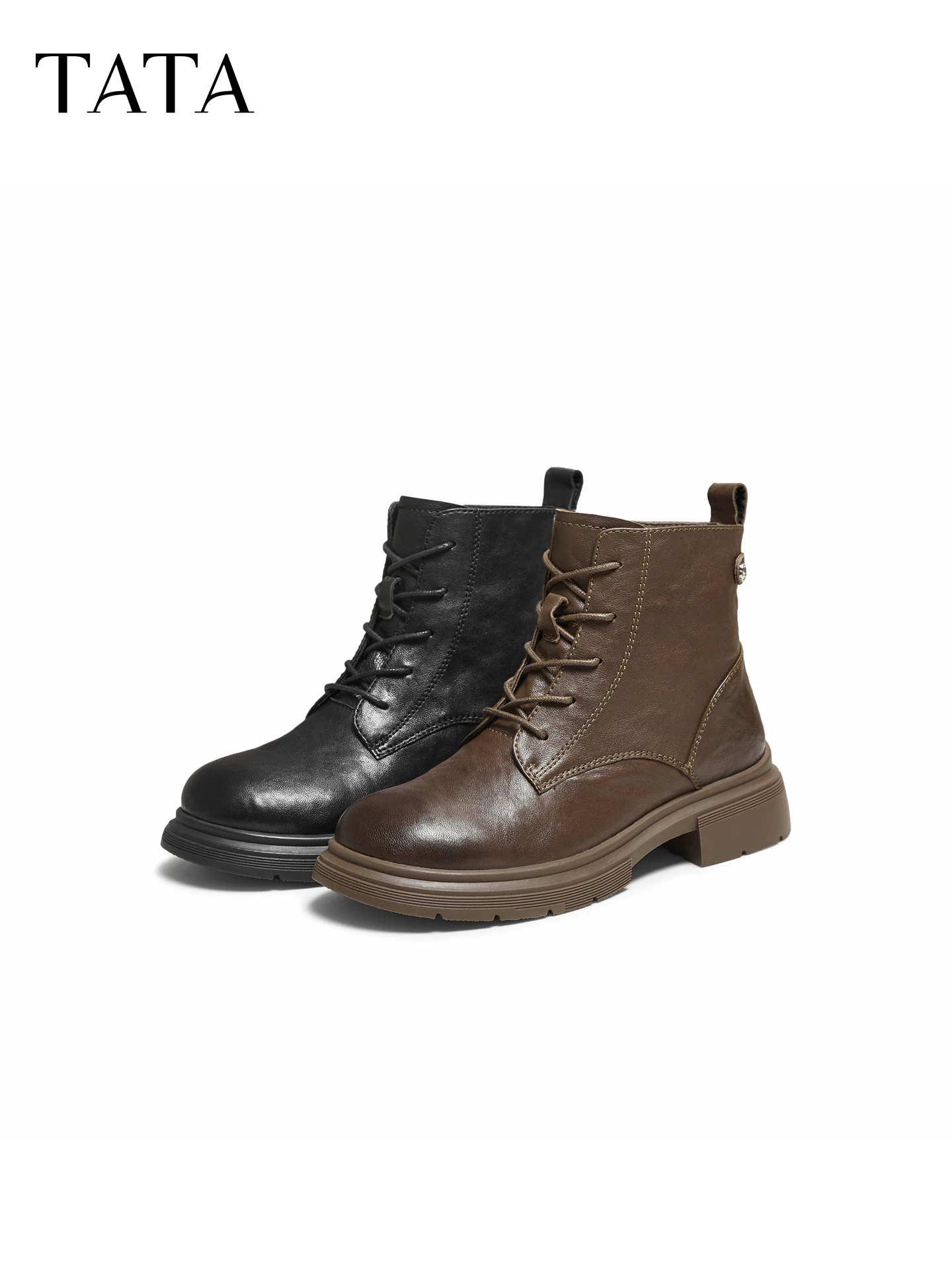 TATA giày bốt của anh ấy/cô ấy 2025 mùa đông giày bốt thời trang mới giày bốt ngắn có lông cừu giày nữ giày bốt Martin WXB06DD5