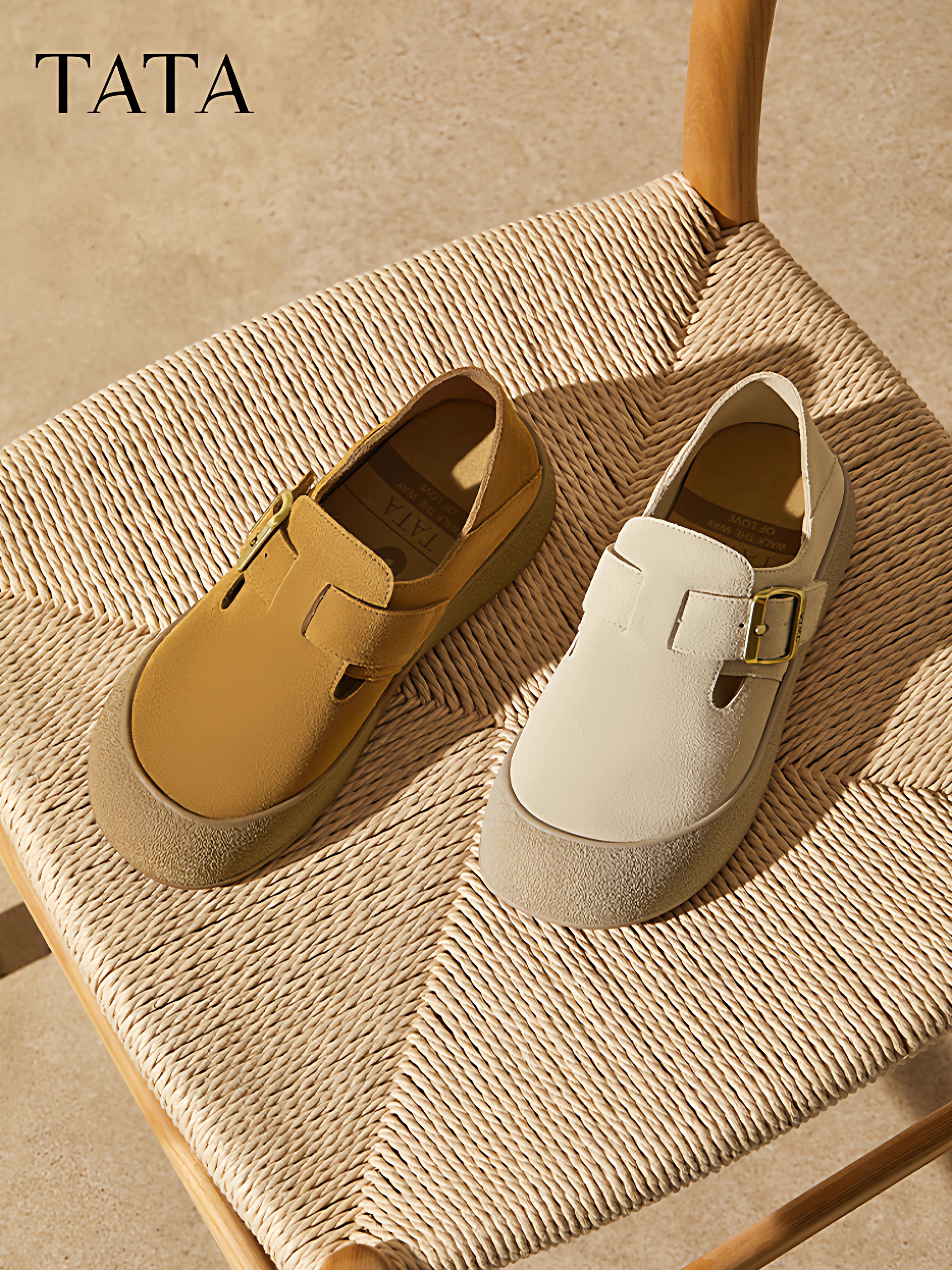 Giày Nữ TATA 2025 Thời Trang Mùa Đông Đa Năng Giày Birkenstock Nữ Mới Giày Đơn Giày Đế Dày 4TR02CQ5