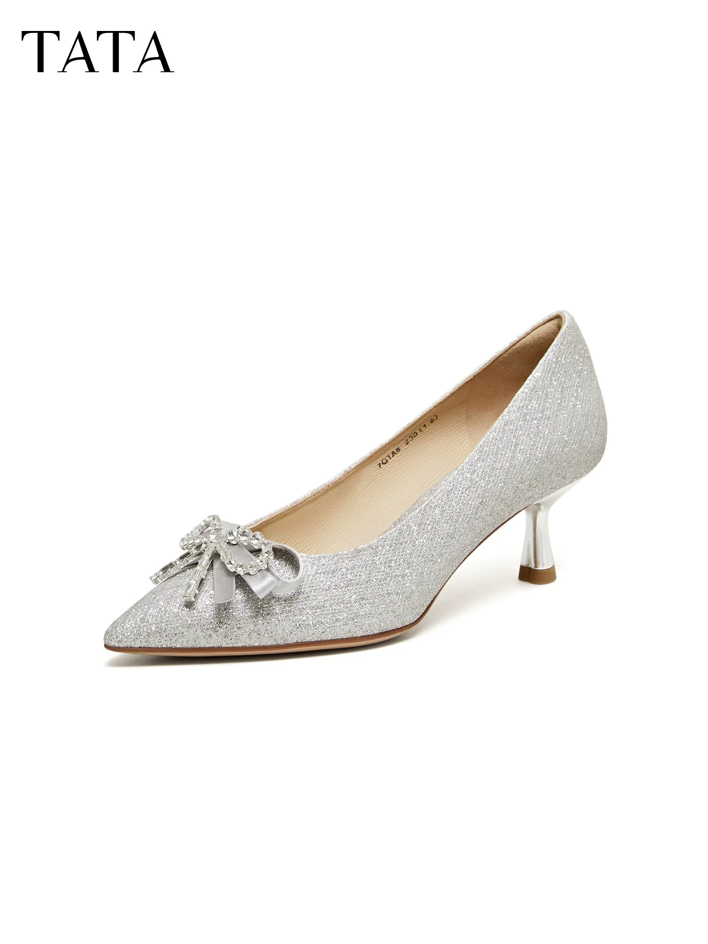 Giày Nữ TATA 2026 Giày Cưới Mùa Xuân Đa Năng Thanh Lịch Nữ Giày Cao Gót Trung Bình Giày Đơn Phù Dâu 7QTA8AQ6